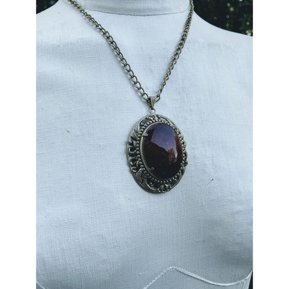 Vintage Large Red Jasper Pendant Necklace earring Set - Picture 9 of 9